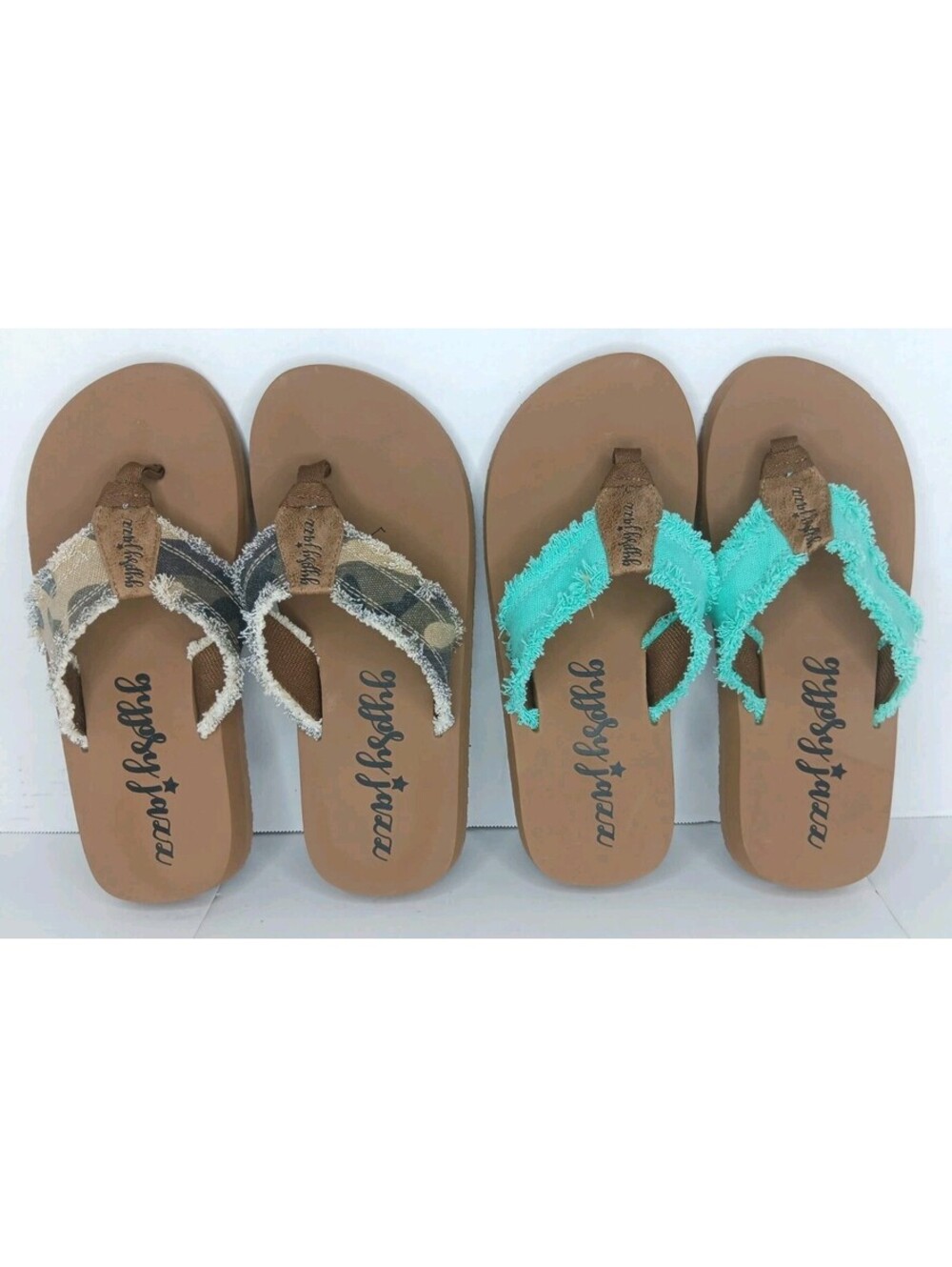 2 Pair Gypsy Jazz Women's 9 Fringe Flip Flops Boho Sandals Tan Thong